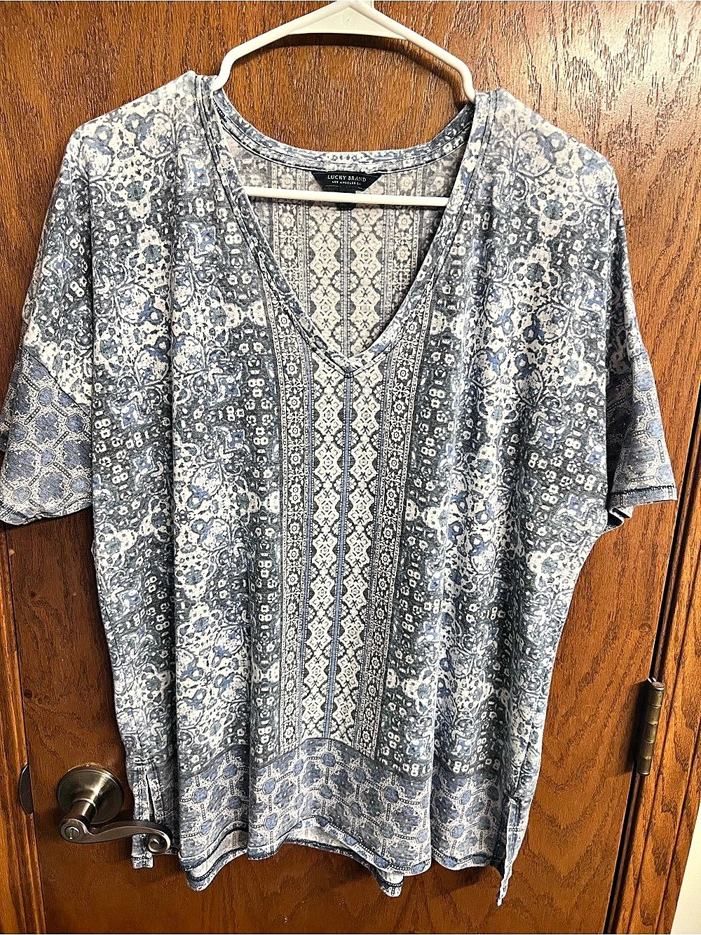 Lucky Brand Printed Short Sleeve Tunic in Blue & White